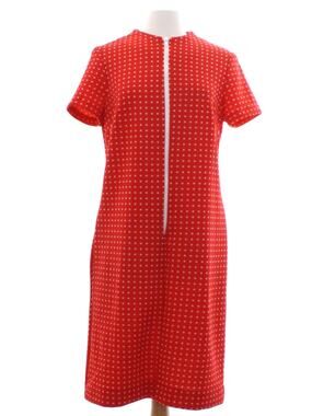 Vintage 70s Flutterbye Red Zip Front Mod Shift Dress Womens S/M 38 Bust